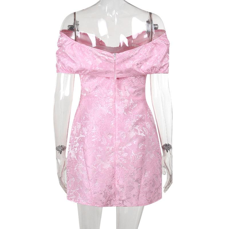 Off shoulder bowknot zip-up lace mini dress