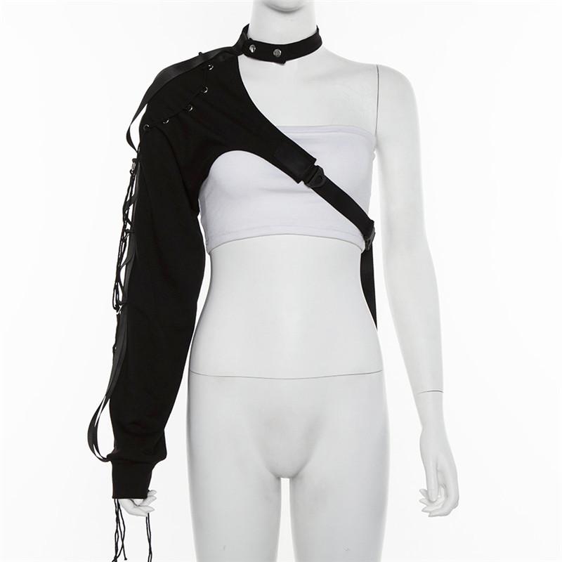 Haut asymétrique à manches longues et boutons avec boucle irrégulière 