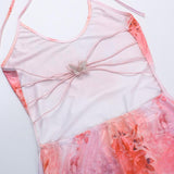 Robe longue fendue à imprimé papillon et col en U 
