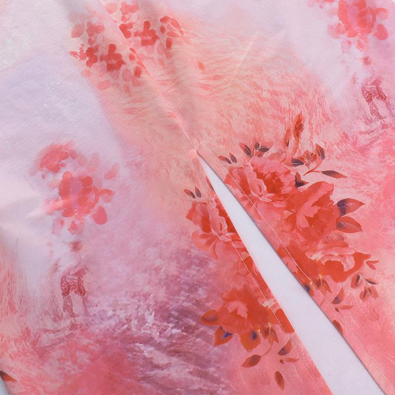 Robe longue fendue à imprimé papillon et col en U 
