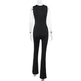 Lace hem deep V neck sleeveless solid jumpsuit