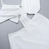 Robe longue unie à fronces et ajourées irrégulières 