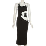 Robe midi irrégulière à col licou et fente en O 