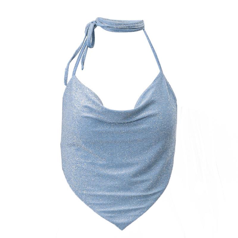 Top sin espalda, cuello vuelto, botones y lazo tipo halter 