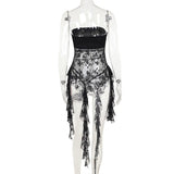 Mini-robe tube irrégulière avec appliques croisées en dentelle 
