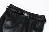 PU leather zip-up A line solid mini skirt