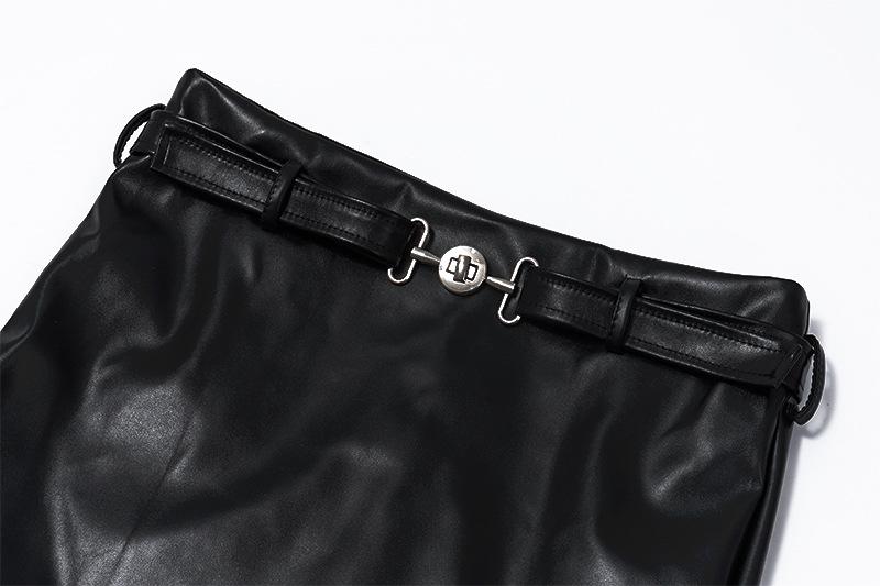 PU leather zip-up A line solid mini skirt