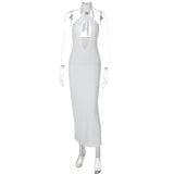 Self tie halter hollow out backless midi dress