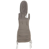 Vestido mini con capucha, fruncido, cordón ajustable y aberturas 