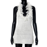 Halter self tie tassels knitted backless mini dress
