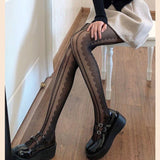 Collants en maille transparente à rayures verticales en dentelle 