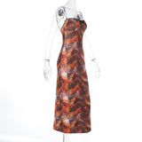 Slit leopard print bowknot lace hem cami midi dress