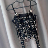 Metal chain skull applique v neck solid cami top