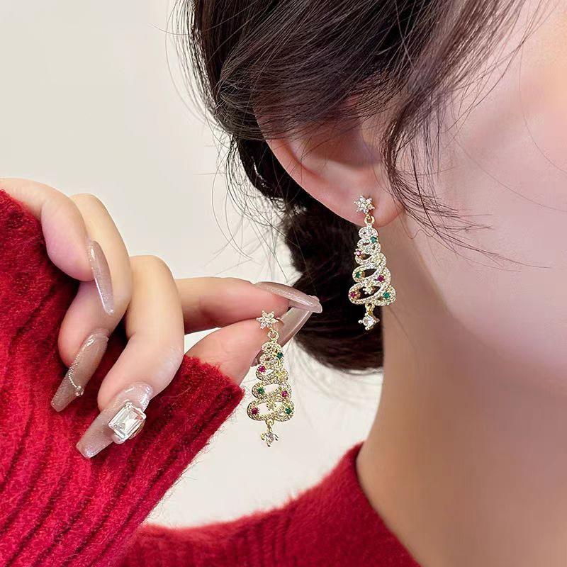 Pendientes colgantes con lazo y decoración de árbol de Navidad