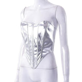 Metallic lace up corset backless tube top