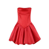 Zip-up ruched backless solid tube mini dress
