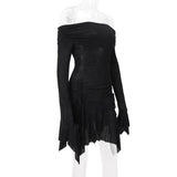 Long flared sleeve off shoulder ruched mini dress