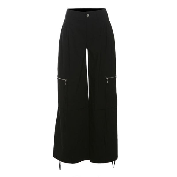Pantalon droit taille haute avec poche zippée et bouton 