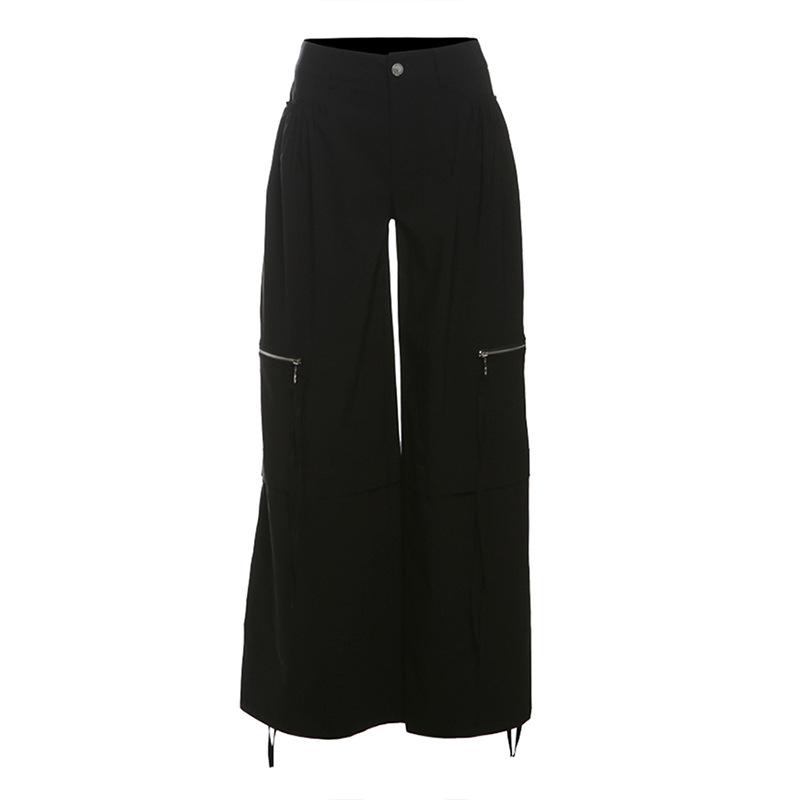 Pantalon droit taille haute avec poche zippée et bouton 