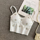 Haut camisole dos nu rembourré à col en V et perles 
