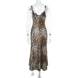 Robe midi à imprimé léopard avec ourlet en dentelle et col en V 