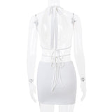 Minivestido halter con dobladillo de encaje anudado y calado 