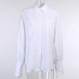 Long sleeve button turnover collar pocket solid top