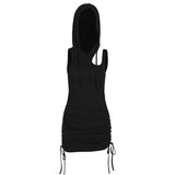 Vestido mini con capucha, fruncido, cordón ajustable y aberturas 