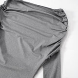 Vestido largo irregular de un solo hombro con mangas largas fruncidas 