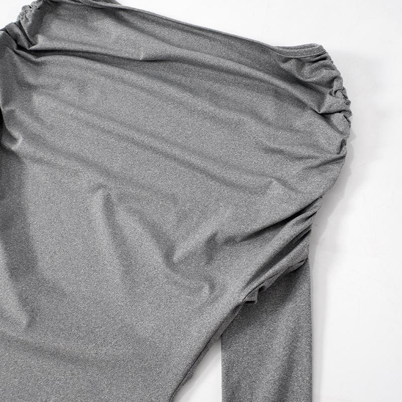 Vestido largo irregular de un solo hombro con mangas largas fruncidas 