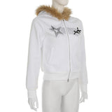 Sweat à capuche zippé et moelleux avec perles et nœud papillon, haut à manches longues 