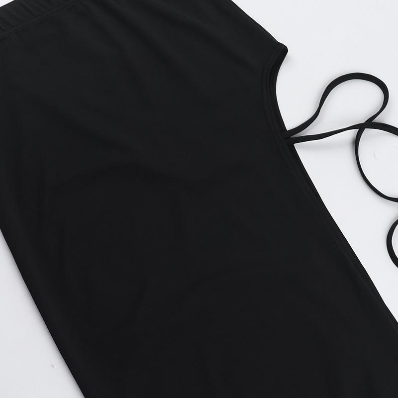 Irregular slit self tie solid tube midi skirt set