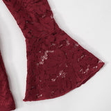 Mini-robe en dentelle froncée à manches longues évasées 