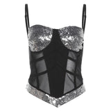 Haut camisole dos nu en maille à col en V pailleté 