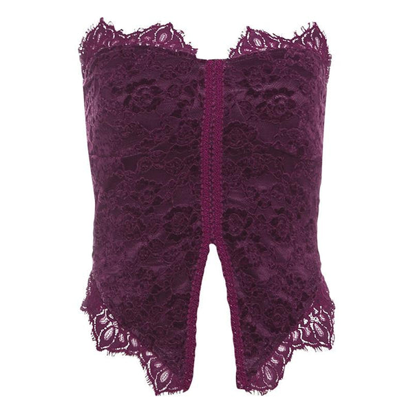 Lace hem slit backless solid tube top
