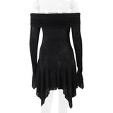 Long flared sleeve off shoulder ruched mini dress
