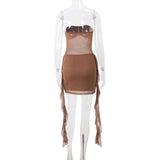 Mini-robe tube à volants en maille froncée et perles 