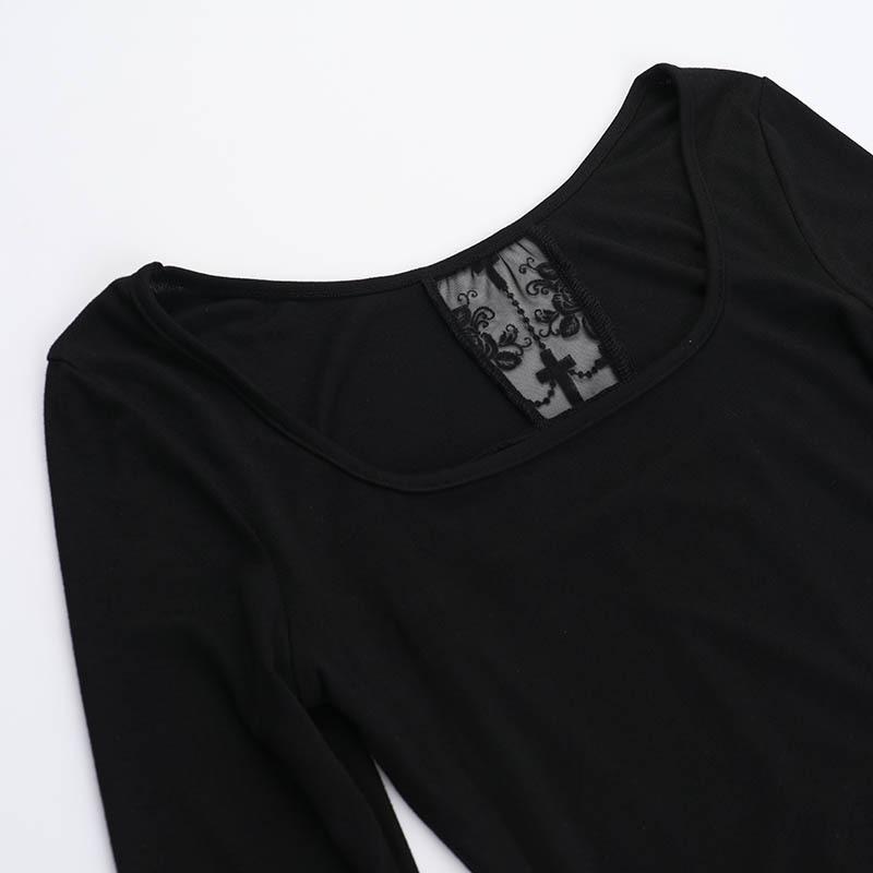 Top de manga larga con cuello redondo y estampado cruzado 