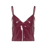 Top camisola de piel sintética con cuello en V y espalda descubierta 