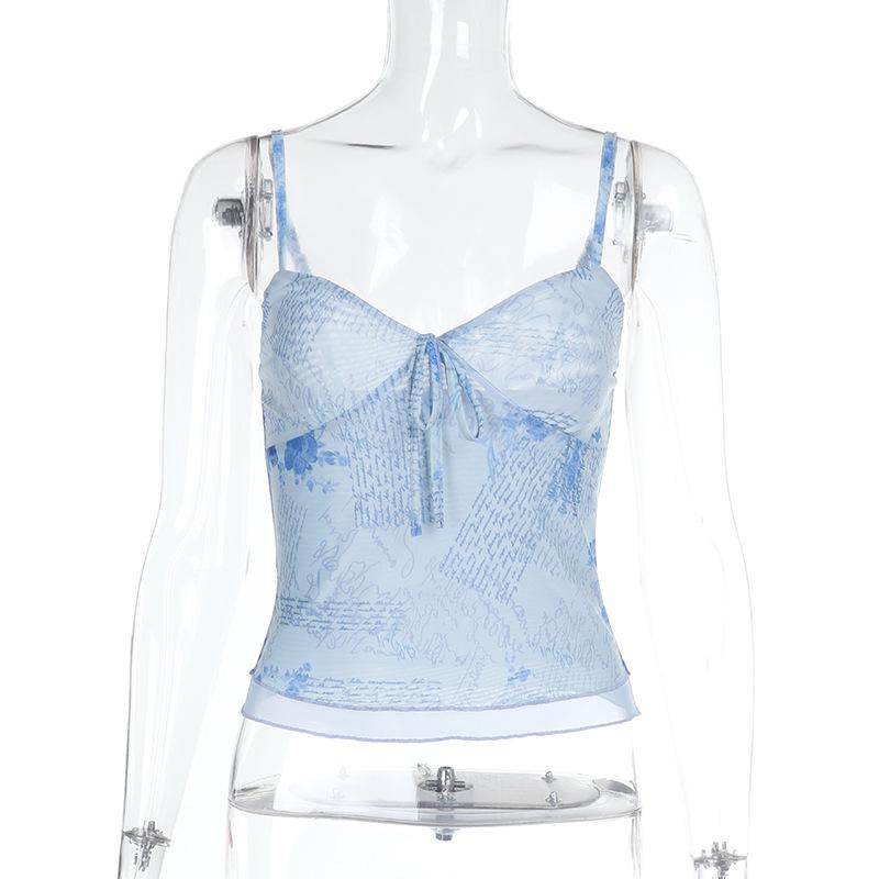 Haut camisole dos nu imprimé en maille à col en V 