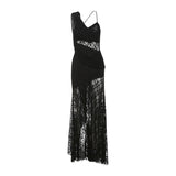 Vestido largo camisola liso con fruncido de encaje irregular 