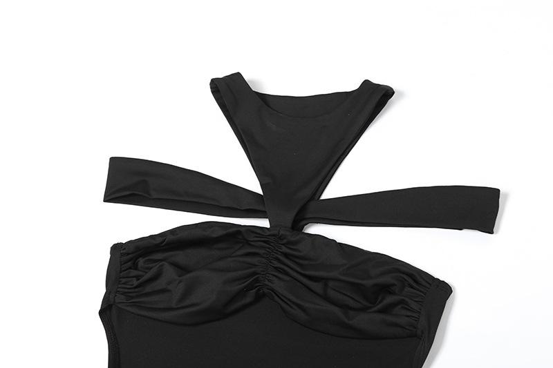Vestido largo liso con cuello redondo y fruncido 