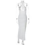 Self tie halter hollow out backless midi dress