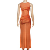 Robe longue transparente à imprimé floral et col en U irrégulier 