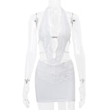 Minivestido halter con dobladillo de encaje anudado y calado 