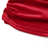 Mini-robe en velours à col en V et ourlet en dentelle avec gants froncés 