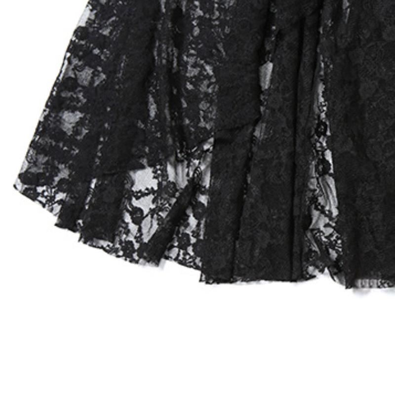 Vestido largo camisola liso con fruncido de encaje irregular 