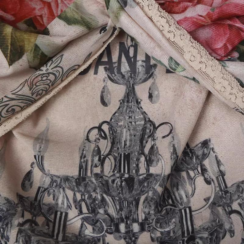 Haut à imprimé fleuri noué avec ourlet en dentelle et épaules dénudées 