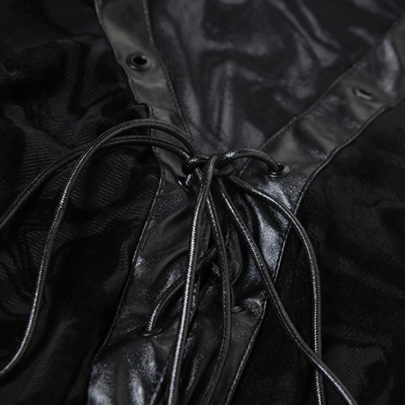 Vestido mini de manga larga con cuello en V, botones ondulados y lazo anudado 