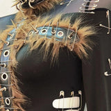 Long sleeve fluffy hollow out rivet applique top